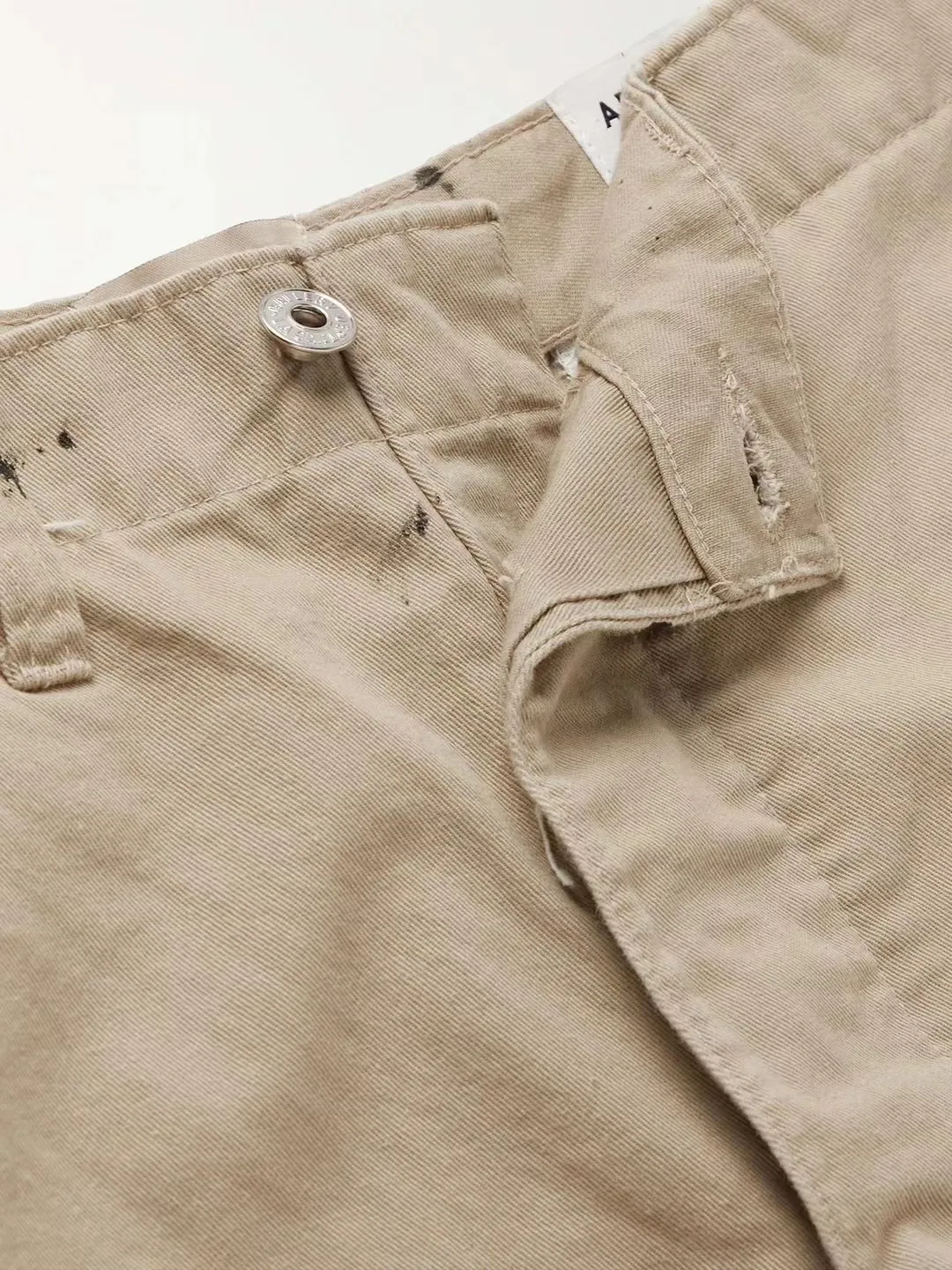 GALLERY DEPT. RICKY SHORT/KHAKI Splash-ink knife-cut khaki work shorts, khaki color 30-32-34-36 code, re-adjusted version, re-washed to make old VINTAGE, hand-made acrylic splash-ink graffiti, genuine cowhide steel stamped LOGO leather tag, original version with LOGO buttons